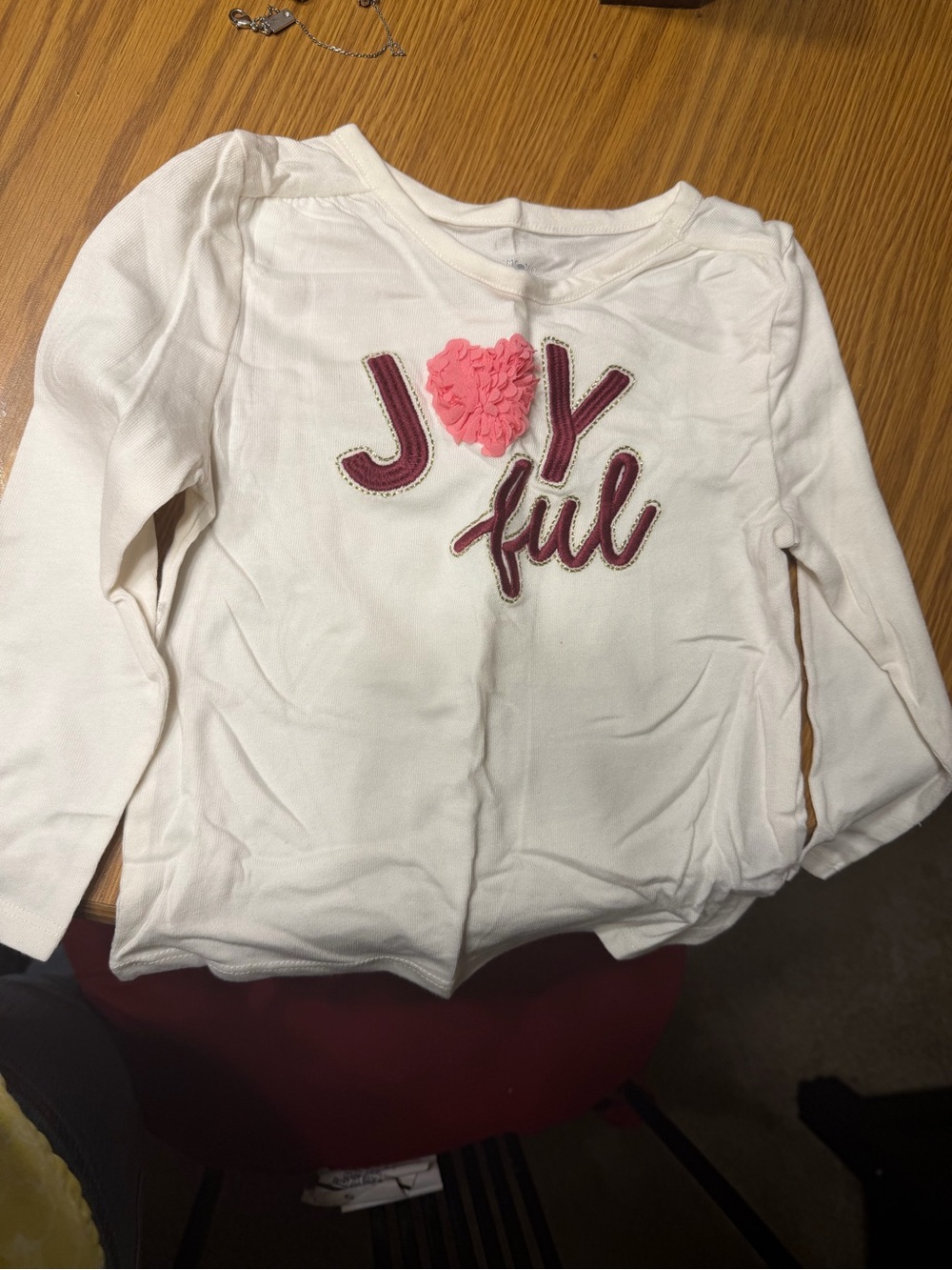 Justice White Long-Sleeve Top with Pink Heart and Maroon Lettering